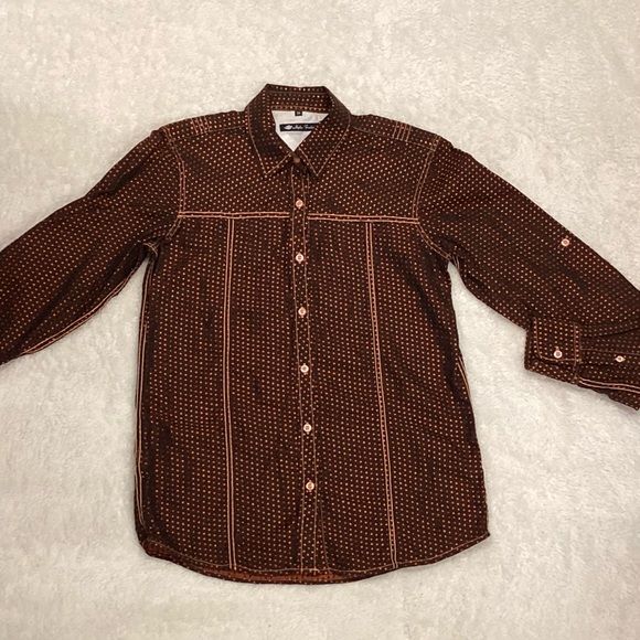 Men’s black w/ orange polka dots button-down western shirt by ALPHA FASHIONS/ M - Picture 4 of 4